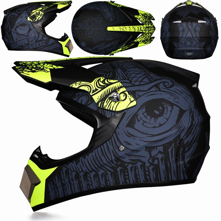 Casca de motocross, Casca de motocicleta pentru tineri, Casca de motocicleta pentru downhill, Casca de motocross pentru barbati cu ochelari de protectie si manusi, (S)