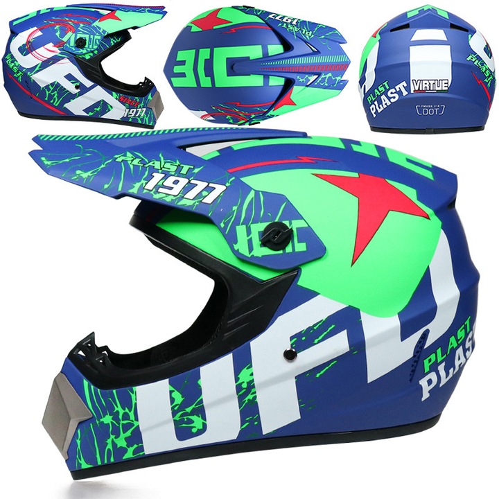 Casca motocross pentru bărbați cu ochelari de protecție și mănuși, detasabil, M