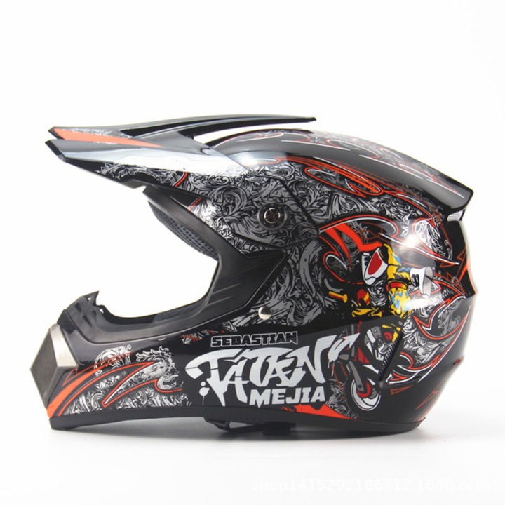 Casca motocross cu ochelari de protectie si manusi, detasabila, ventilata, M