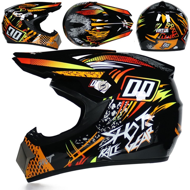 Casca motocross cu ochelari de protectie si manusi, M, detasabila si reglabila, ventilatie eficienta
