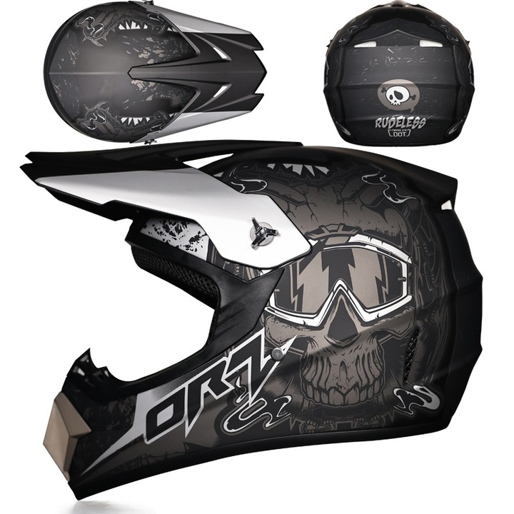Casca de motocross, Casca de motocicleta pentru tineri, Casca de motocicleta pentru downhill, Casca de motocross pentru barbati cu ochelari de protectie si manusi, (M)