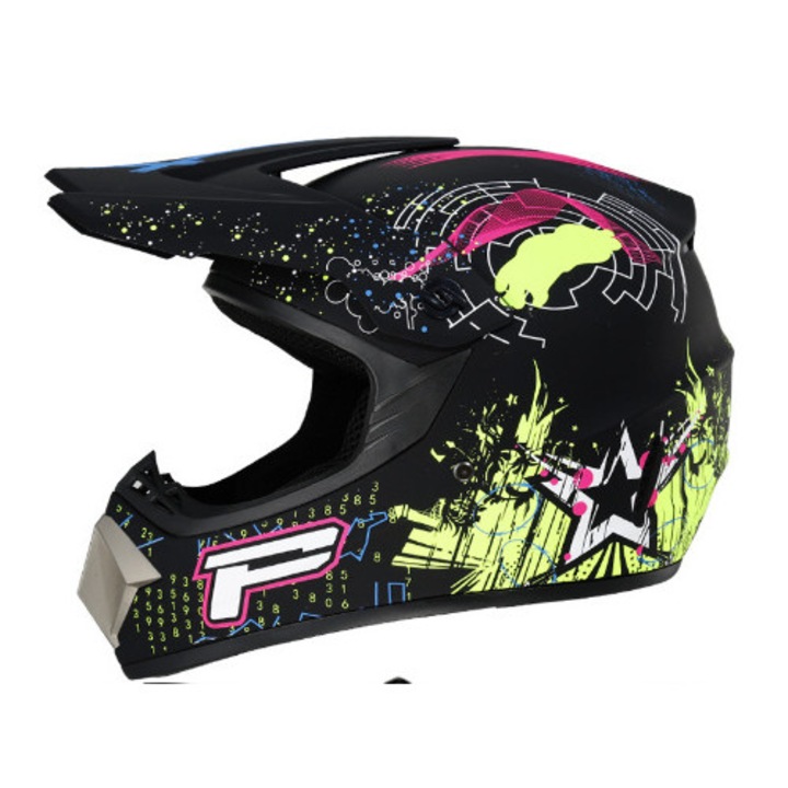 Casca de motocross, Casca de motocicleta pentru tineri, Casca de motocicleta pentru downhill, Casca de motocross pentru barbati cu ochelari de protectie si manusi, (L)