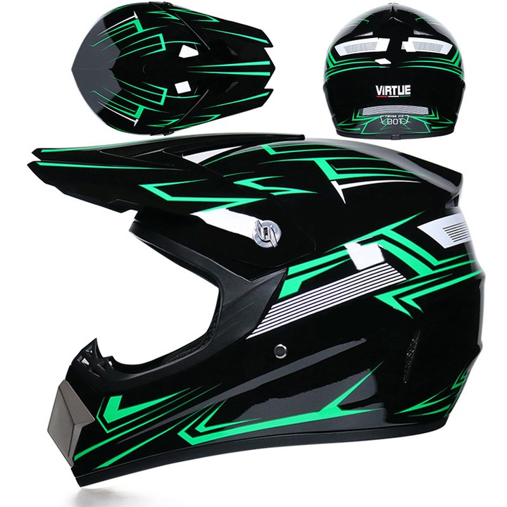 Casca de motocross, Casca de motocicleta pentru tineri, Casca de motocicleta pentru downhill, Casca de motocross pentru barbati cu ochelari de protectie si manusi, (M)