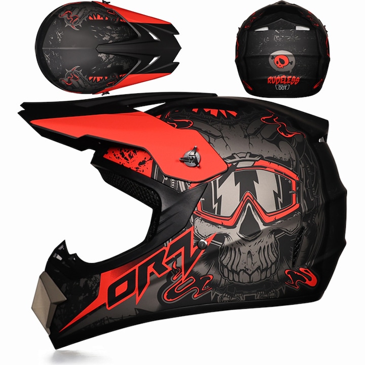 Casca de motocross, Casca de motocicleta pentru tineri, Casca de motocicleta pentru downhill, Casca de motocross pentru barbati cu ochelari de protectie si manusi, (XL)