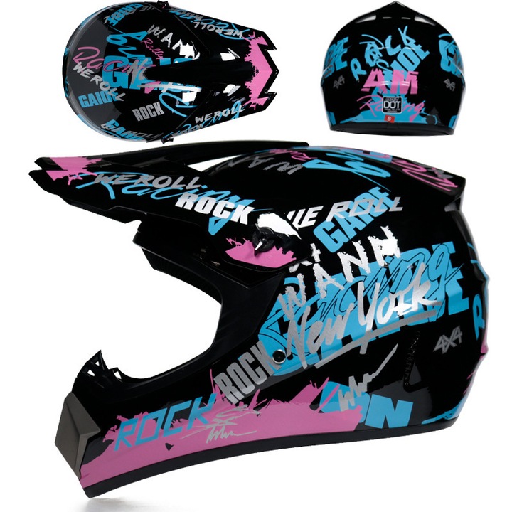 Casca de motocross, Casca de motocicleta pentru tineri, Casca de motocicleta pentru downhill, Casca de motocross pentru barbati cu ochelari de protectie si manusi, (S)