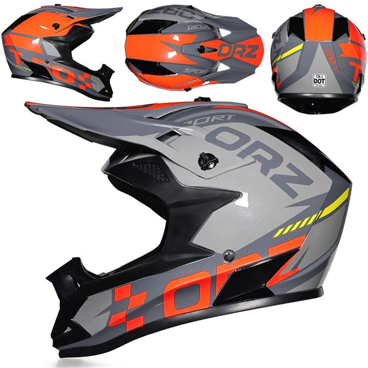 Casca de motocross, Casca de motocicleta pentru tineri, Casca de motocicleta pentru downhill, Casca de motocross pentru barbati cu ochelari de protectie si manusi, (L)