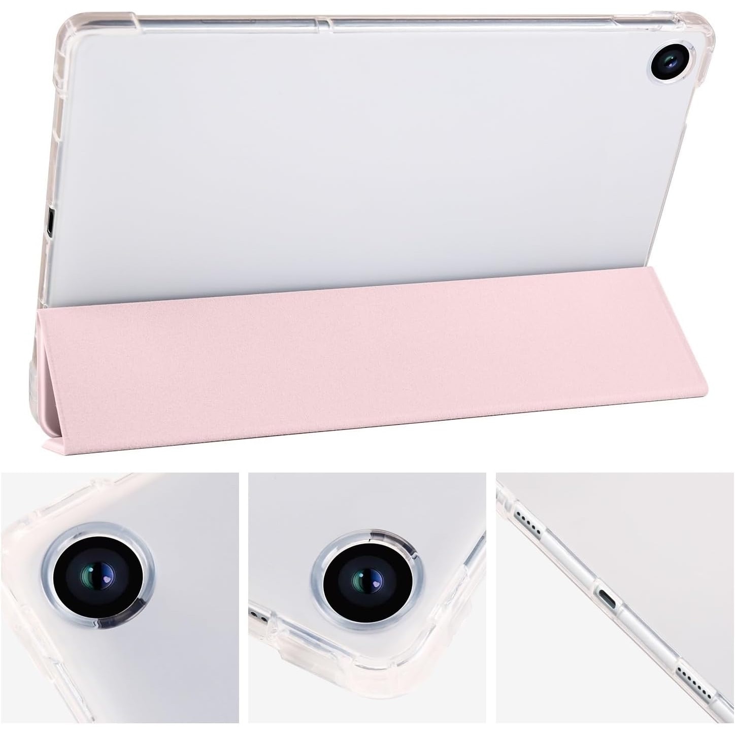 Husa premium pentru Lenovo Tab M10 Plus, 10.6", (3rd gen)(TB-125F/TB-128F), Sigloo, interior de piele sintetica, suport Smart Pen, spatele din policarbonat transparent, rezistent la socuri, Pink