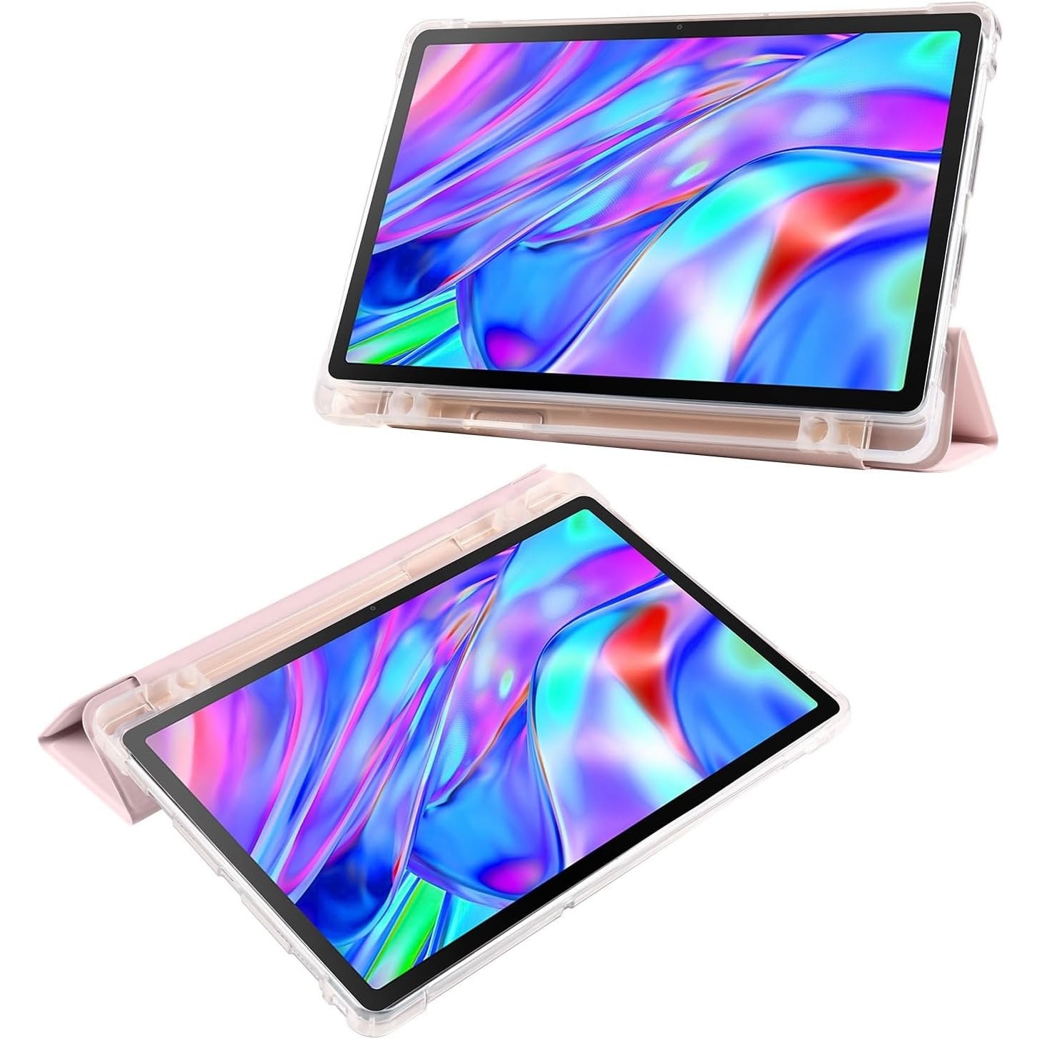 Husa premium pentru Lenovo Tab M10 Plus, 10.6", (3rd gen)(TB-125F/TB-128F), Sigloo, interior de piele sintetica, suport Smart Pen, spatele din policarbonat transparent, rezistent la socuri, Pink