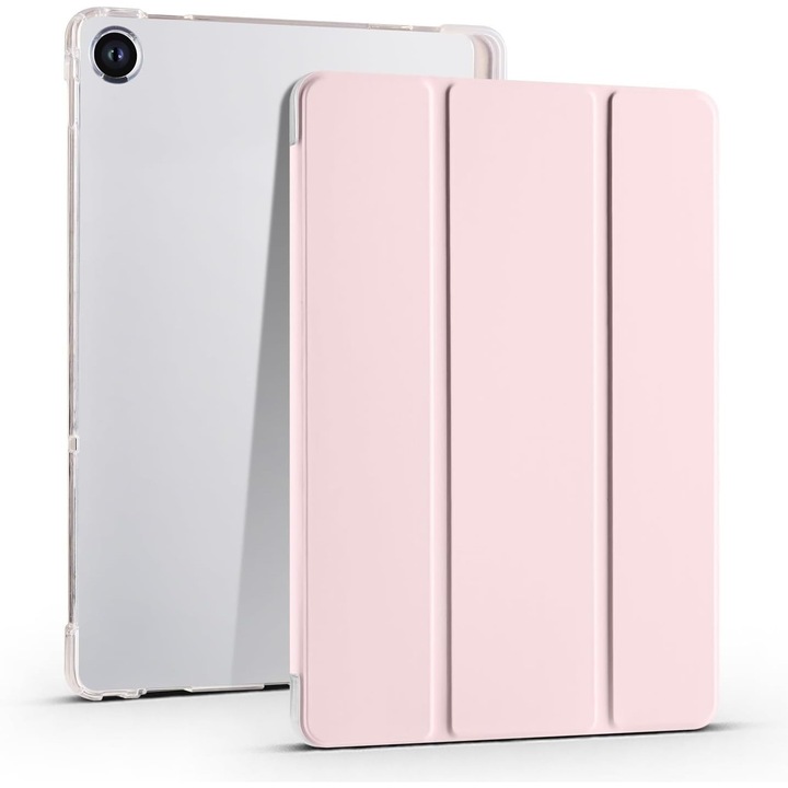 Husa premium pentru Lenovo Tab M10 Plus, 10.6", (3rd gen)(TB-125F/TB-128F), Sigloo, interior de piele sintetica, suport Smart Pen, spatele din policarbonat transparent, rezistent la socuri, Pink