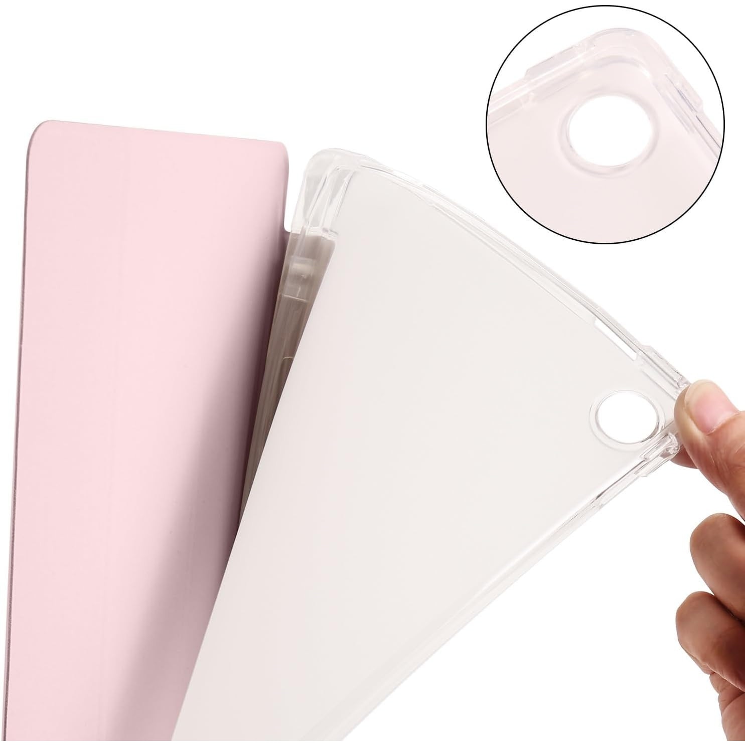 Husa premium pentru Lenovo Tab M10 Plus, 10.6", (3rd gen)(TB-125F/TB-128F), Sigloo, interior de piele sintetica, suport Smart Pen, spatele din policarbonat transparent, rezistent la socuri, Pink