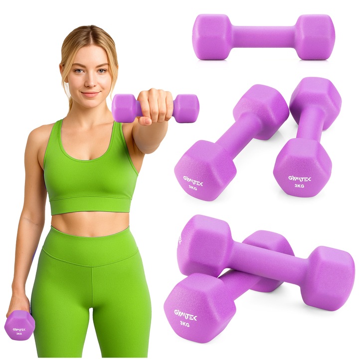 Set de hantre Hex 2x3kg, neopren, ergonomic, compact