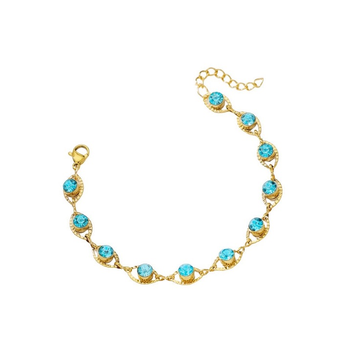 Colier din piatra artificiala turcoaz, otel titan auriu, design cu cordon si diamante albastre, accesoriu trendy pentru plaja si vacante