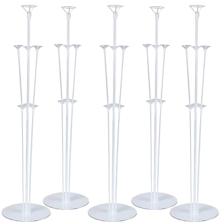 Комплект от 5 стойки за балони, 7 пръчки/стойка, височина 70 см, бели, декорация за парти събитие, кръщене, сватба, рождени дни, NEVERMORE