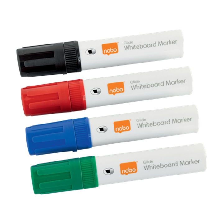 Marker Nobo, Pentru Table Si Flipcharturi, Varf 5-12 Mm, Jumbo, 4 Buc/cutie, Diverse Culori