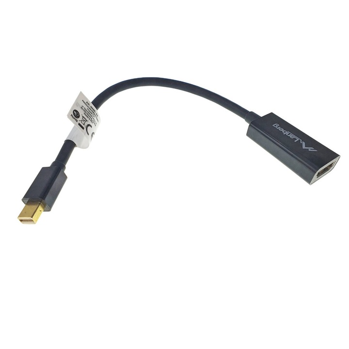 Lanberg 40868 adapter, miniDisplayPort apa - HDMI anya, 20 cm hosszú, maximális felbontás akár 1920 x 1200 1080p 60 Hz-en, fekete
