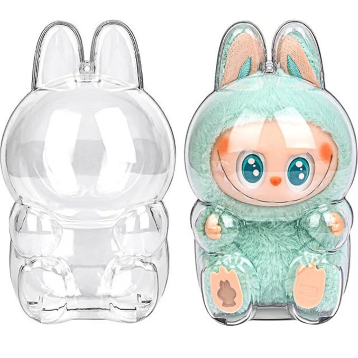 Твърд пластмасов калъф Labubu Monsters, прахоустойчив, с висяща верига, стил на седене, 15.5x8 см, прозрачен