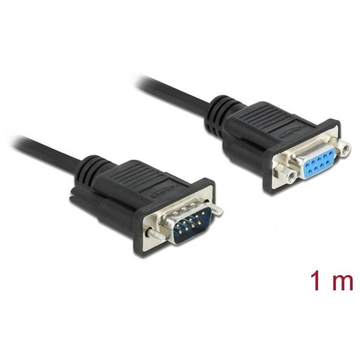 DeLock RS-232 D-Sub 9 мъжки/женски 1 м Черен, 230996, Кабел
