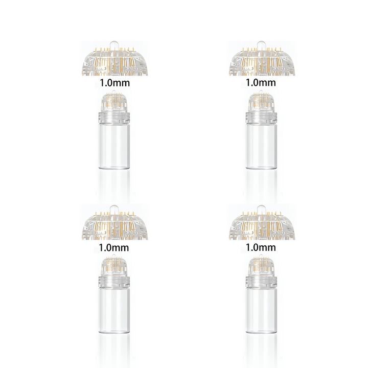 Aparat masaj facial, 4pcs, Hydra roller, aplicator pentru serum, 20 ace, Apliactor de ser pentru ac de hidratare, Fiolele pot fi inlocuite, hidratare si imbunatatire stralucire, design transparent, ideal pentru uz casnic, 1.0 mm