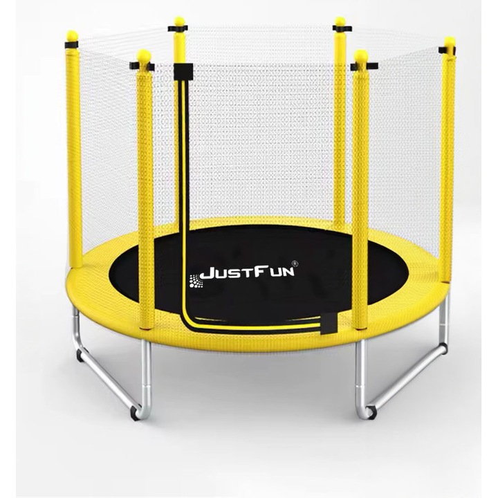 Детски батут, Just Fun, 152 см, стоманена конструкция, предпазна мрежа, жълт