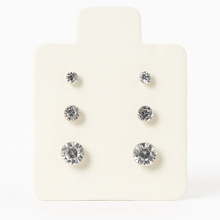 Set elegant de 3 perechi de cercei cu strasuri, plastic, Argintiu