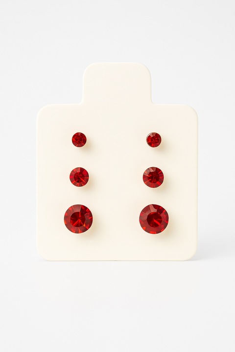 Set elegant de 3 perechi de cercei cu strasuri, plastic, Rosu