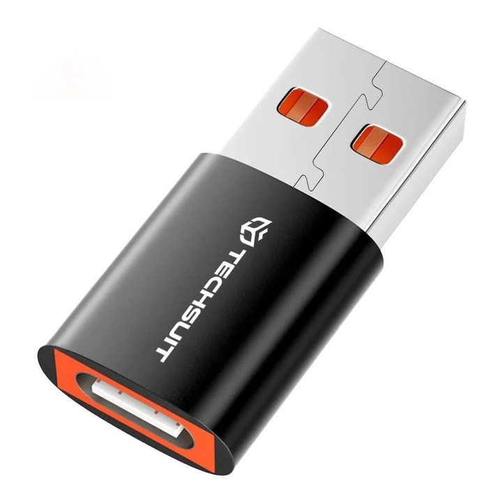 Adaptor USB-C la USB-A, 5Gbps, 6A - Techsuit HyperPort (A5) - Black / Orange