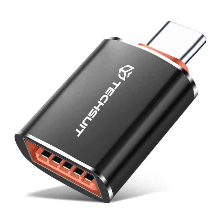 Adaptor USB-A la USB-C, 5Gbps, 6A, Aluminiu - Techsuit HyperPort (A2) - Black / Orange