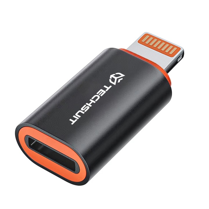 Adaptor USB-C la iPhone, PD20W, Aluminiu - Techsuit HyperPort (A3) - Black / Orange