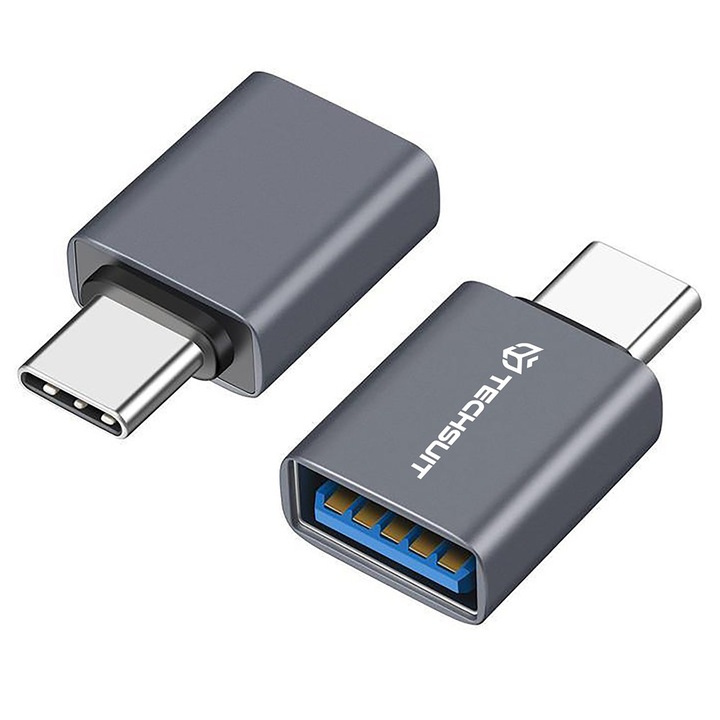 Adaptor USB la Type-C, 5Gbps, 3A, Aluminiu - Techsuit SlateVolt (A8) - Gray