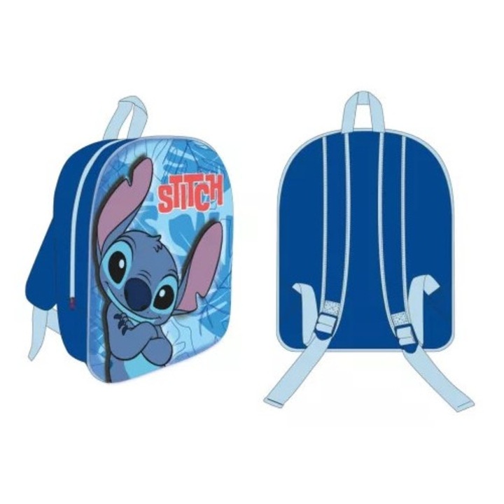 Ghiozdan scoala, model Lilo and Stitch - Alien Vibes, design 3D atractiv, compartiment spatios, din poliester si spuma EVA, 30x26x10 cm