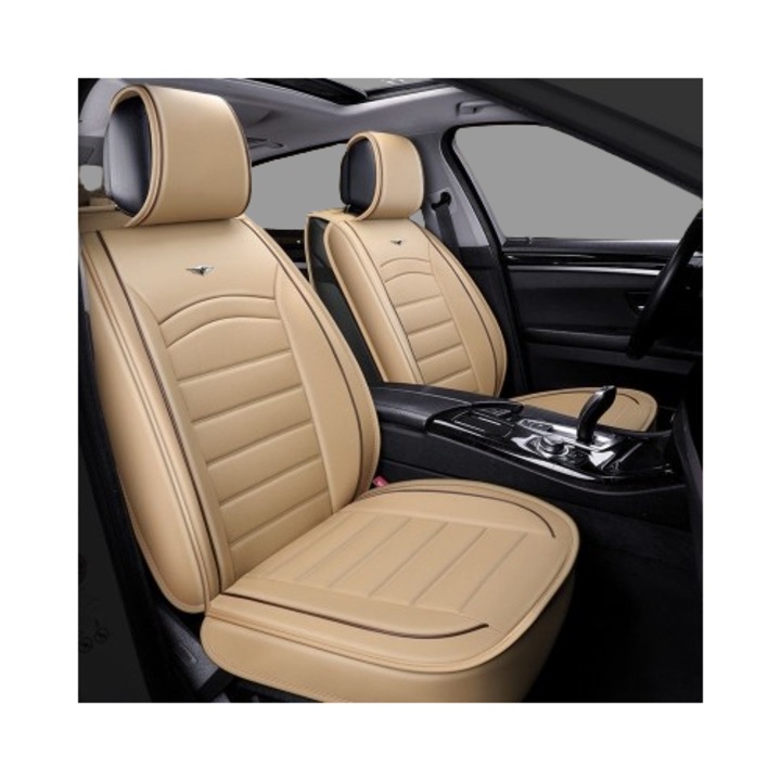 Huse pentru scaune fata, model universal, culoare bej, 2 bucati