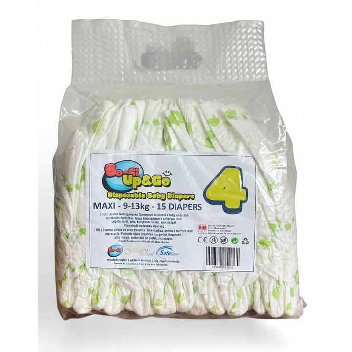 Scutece BO-GI Up&Go Premium Maxi, marimea 4, 9-13 kg, 15 bucati
