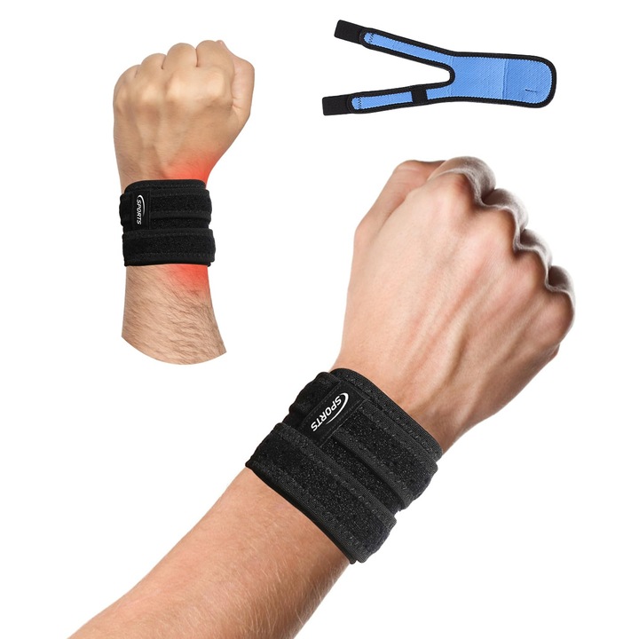 Set 2 Bucati Suport pentru Incheietura Mainii, Orteze Compresive Reglabile pentru Durere, Tendinita, Canal Carpian, Artrita, Rupturi TFCC, Sport, Fitness, Antrenament, Haltere