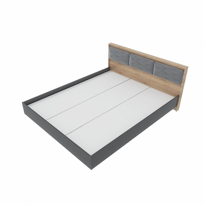 Легло Еверест 1400 Сити 140х200 см, с подматрачна рамка от ПДЧ за двулицев матрак без повдигащ механизъм, Дъб Сонома, Графит, 149x229x82 см