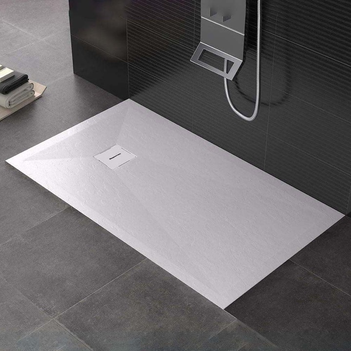 Правоъгълно душ корито 80x120 см, тънко 3 см, противоплъзгащо, модерен дизайн, SMC, бяло