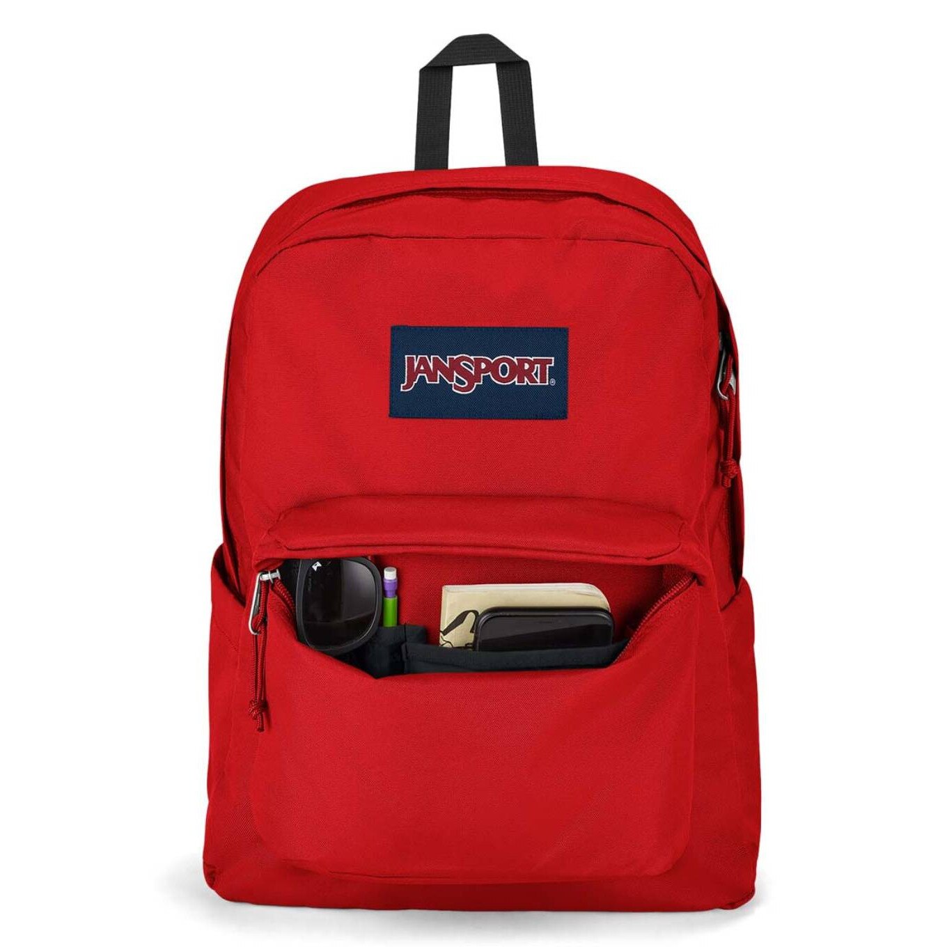 Rucsac laptop JanSport, SuperBreak Plus, rosu, compartiment 15", buzunar lateral pentru sticla de apa