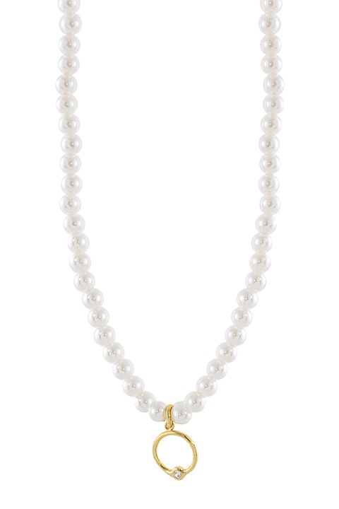 Loisir, Műgyöngy nyaklánc 18 karátos aranybevonatú medállal, Fehér, Aranyszín