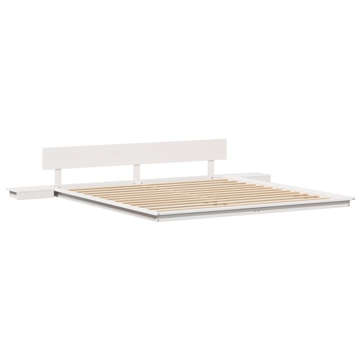 vidaXL Padló ágykeret éjjeli szekrényekkel Fehér 200x200cm Tömör fa 872387