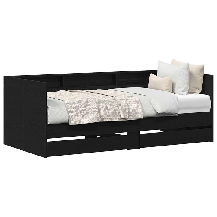 Daybed cu headboard Stejar Negru 90 x 200 cm Lemn compozit, vidaXL, 3334001
