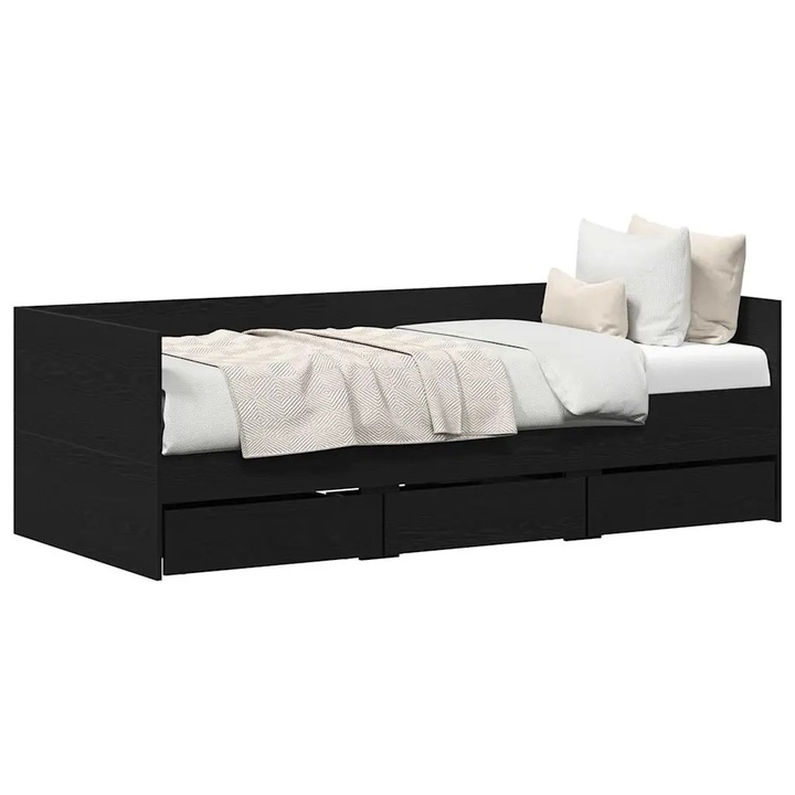 Cadru de daybed cu sertare cu sertar Stejar negru 90 x 190 cm, vidaXL, 3333998