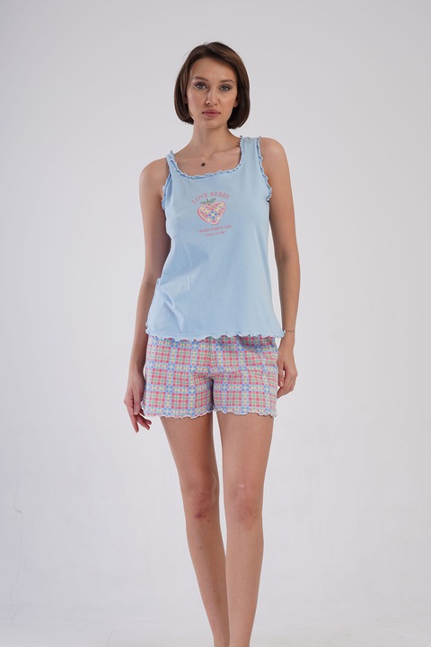 Pijama bumbac dama Vienetta, Love Berry, bleu, XL