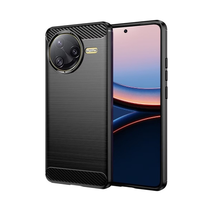 Кейс за телефон, съвместим с Xiaomi Poco F7 Ultra 5G - силиконов заден капак от черен карбонови влакна