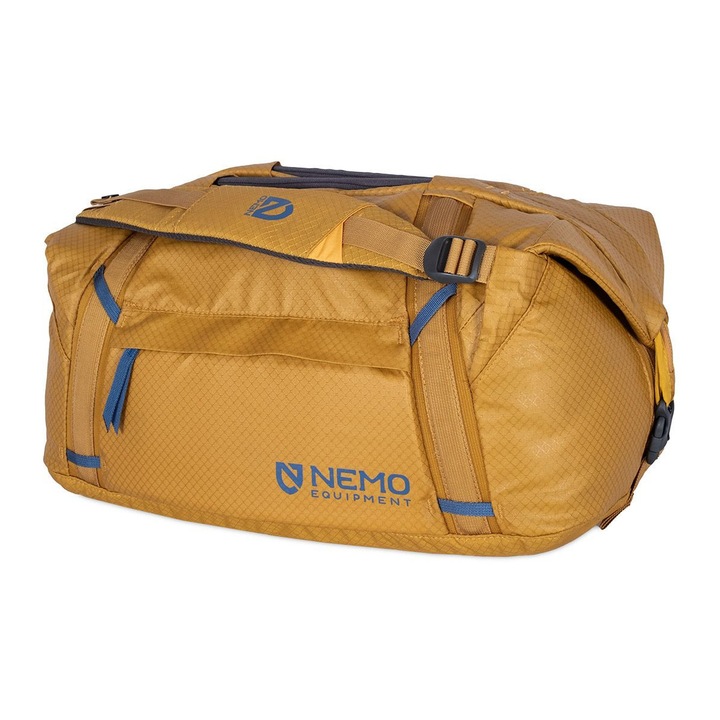 Torba de voiaj Nemo Double Haul Convertible Duffel 30 l, galben, din nylon reciclat, impermeabila, cu curea de umar si manere robuste