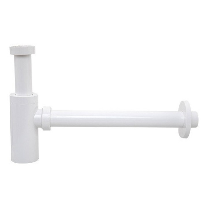 Sifon DESIGN 1"1/4 cu pahar decantor, iesire Ø40, alb lucios