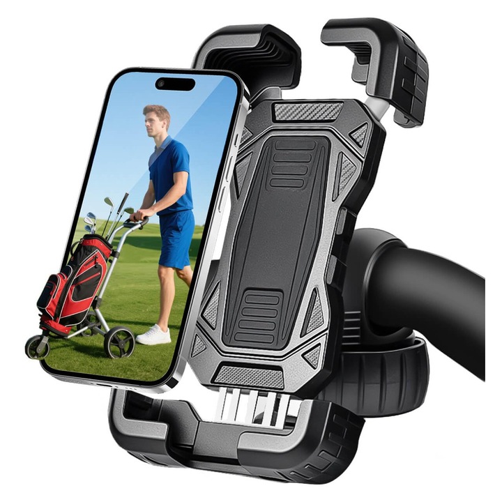 Telefontartó kerékpárra/motorkerékpárra, 360°-ban forgatható, Könnyen telepíthető, 4,7" - 6,8 hüvelyk, Fekete