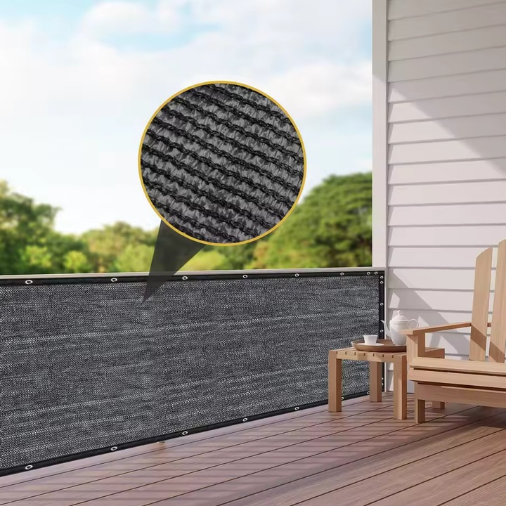 Paravan plasa pentru balcon/terasa/foisor, Zola, 100 × 700 cm, rezistent la ploaie si radiatii UV, accesorii montare incluse, PVC, negru