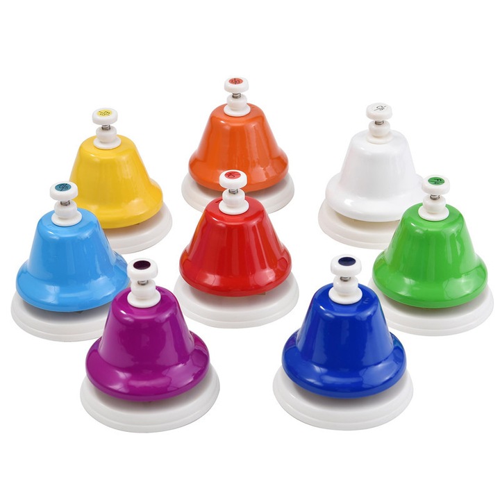 8 darabos gyermekcsengő-készlet, tiszta hangok, 8 hang C-dúr, többszínű