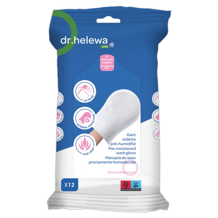Pachet Dr. HELEWA cu 12 bucati Manusi pre-imbibate pentru spalare corp