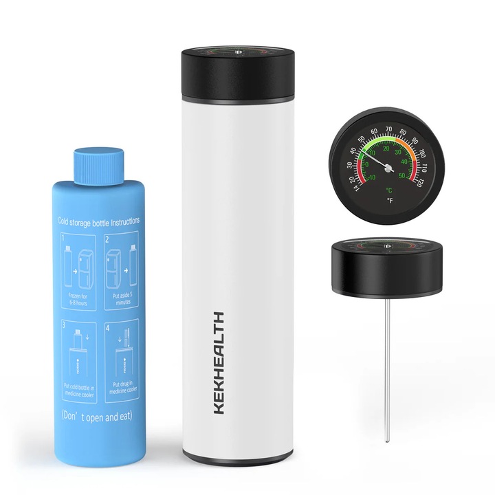 Termos portabil pentru insulina, capacitate 2-3 stilouri, KEKHEALTH ODYSSEY Termometru Mecanic, White