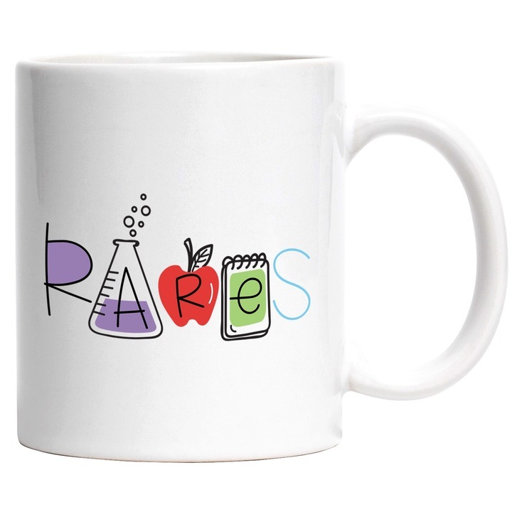 Cana alba personalizata, Numele Rares, si Mesaj Amuzant, Curios, Sociabil, Galagio, INOVATIX®. 330ml